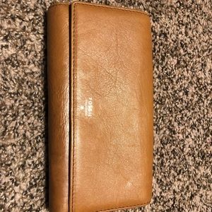 Fossil Wallet, tan with bright yellow interior